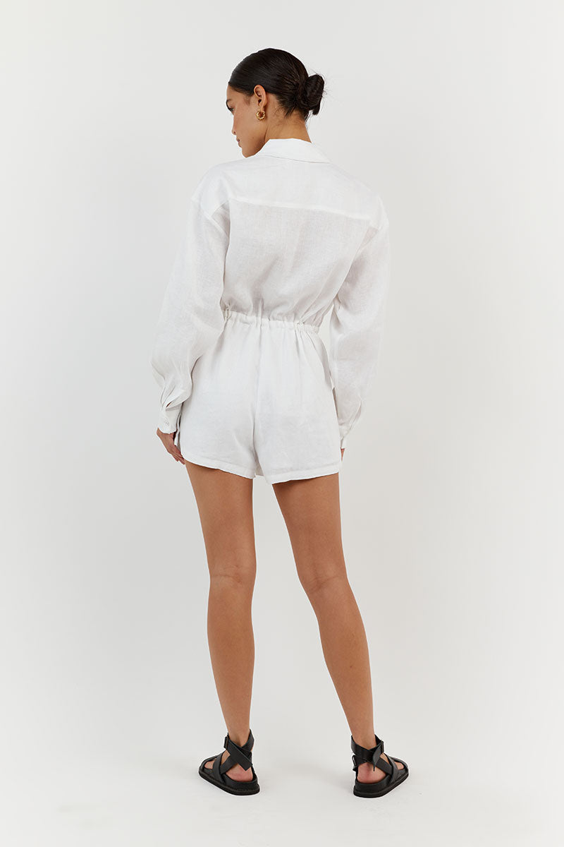 MAXIE WHITE LINEN SHIRT ROMPER