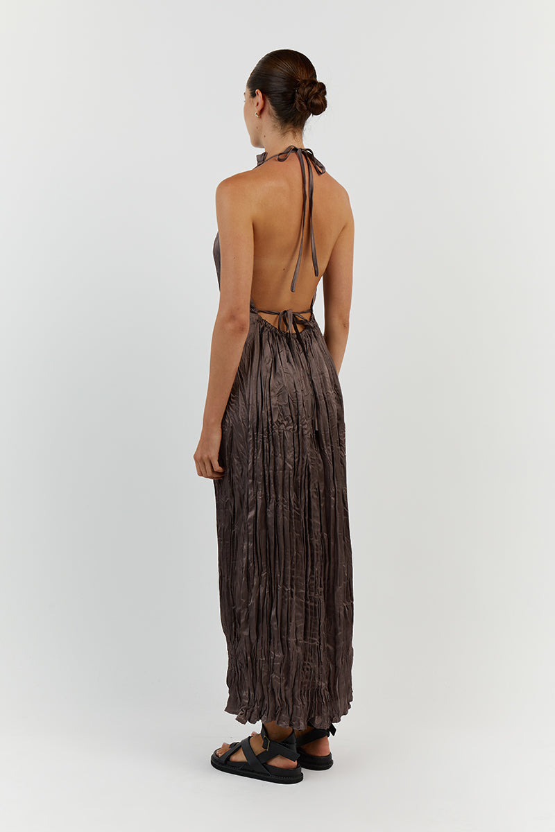 CORI TAUPE CRINKLE MIDI DRESS