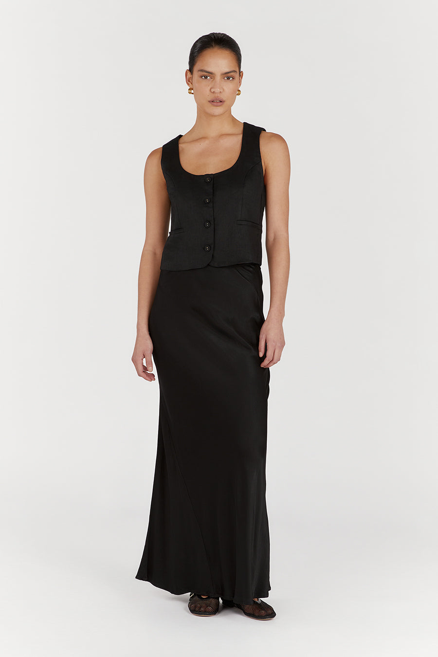 CHARLI BLACK SATIN MAXI SKIRT