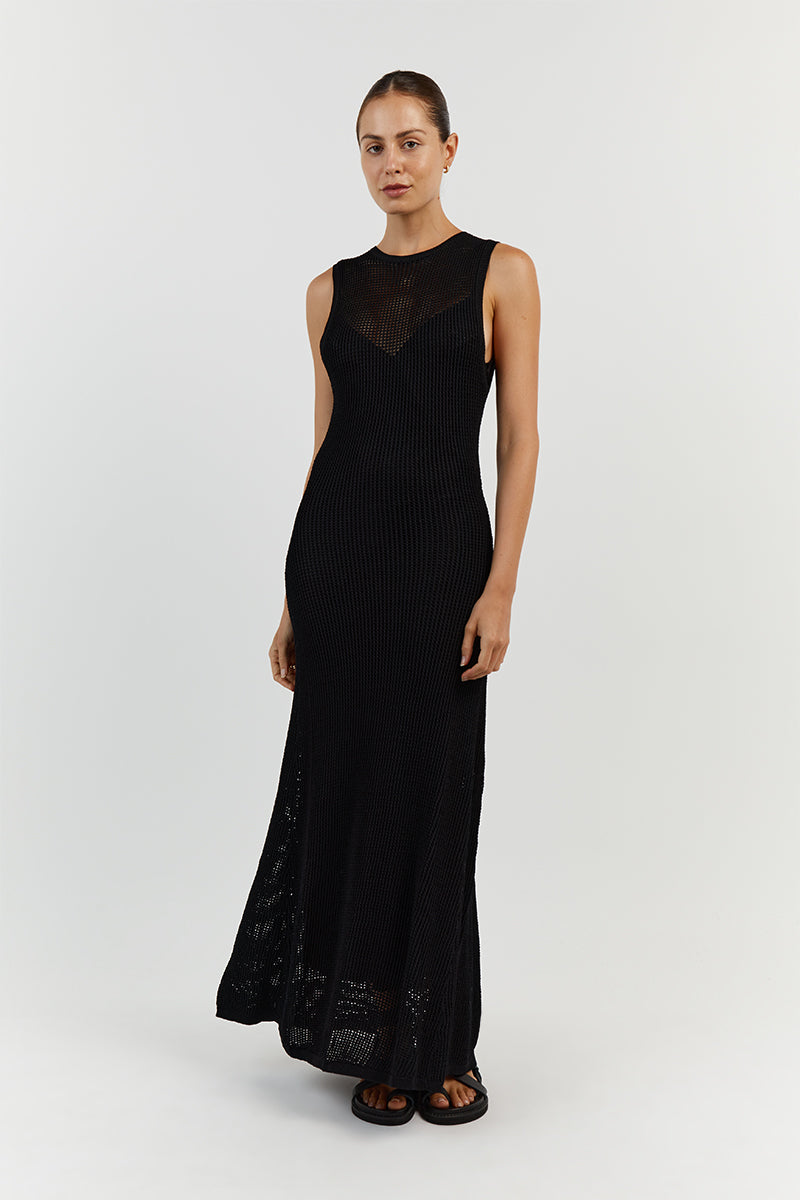 OPHELIA BLACK CROCHET MAXI DRESS