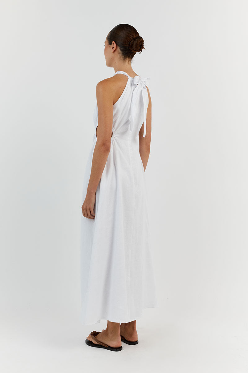 CAMILA WHITE LINEN MIDI DRESS