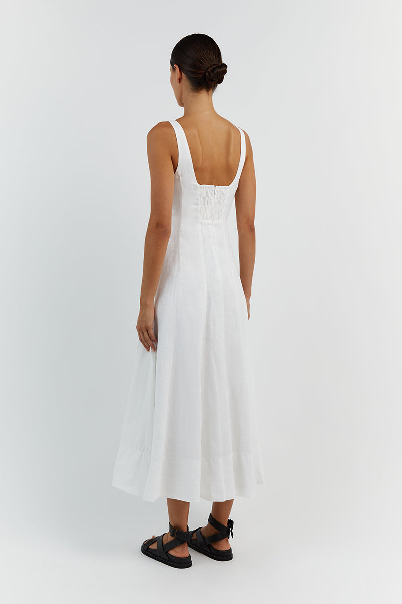 MILAHN WHITE LINEN MIDI DRESS