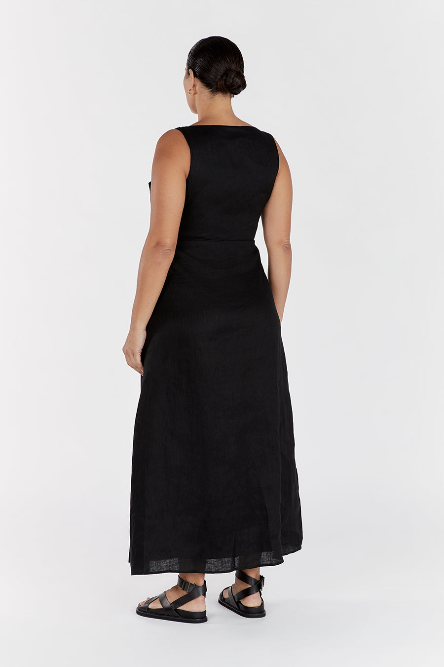 SHANNON BLACK LINEN MIDI DRESS