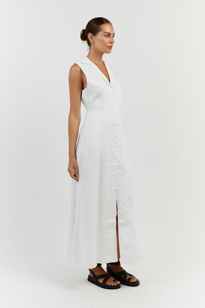 DREW WHITE LINEN SLEEVELESS DRESS
