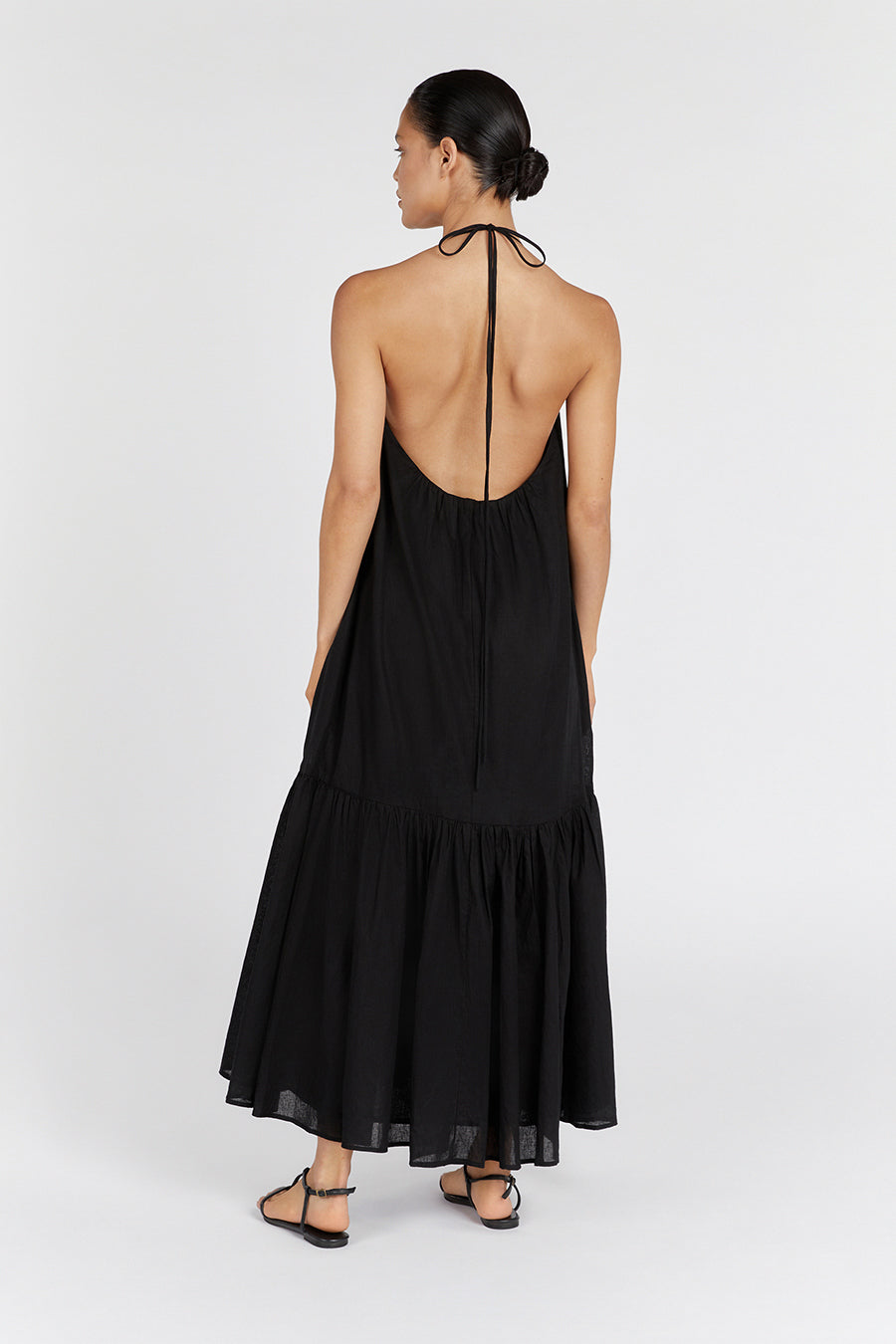 ARI BLACK LINEN HALTER MAXI DRESS