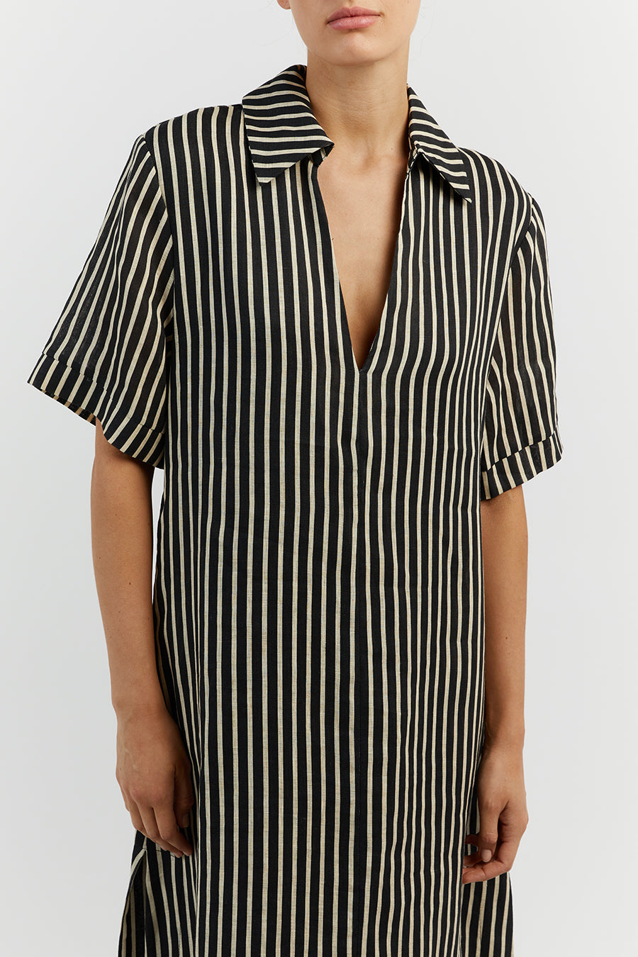 RORY BLACK LINEN SLEEVED MIDI DRESS