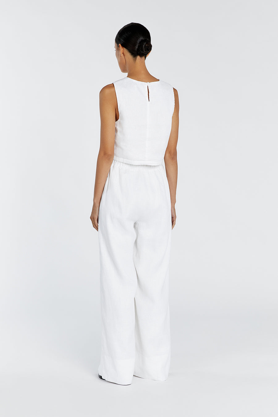 GINA WHITE LINEN ELASTIC WAIST PANT