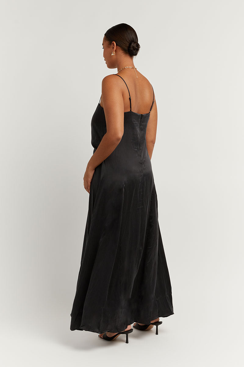 EVANS BLACK SILK SLIP MIDI DRESS