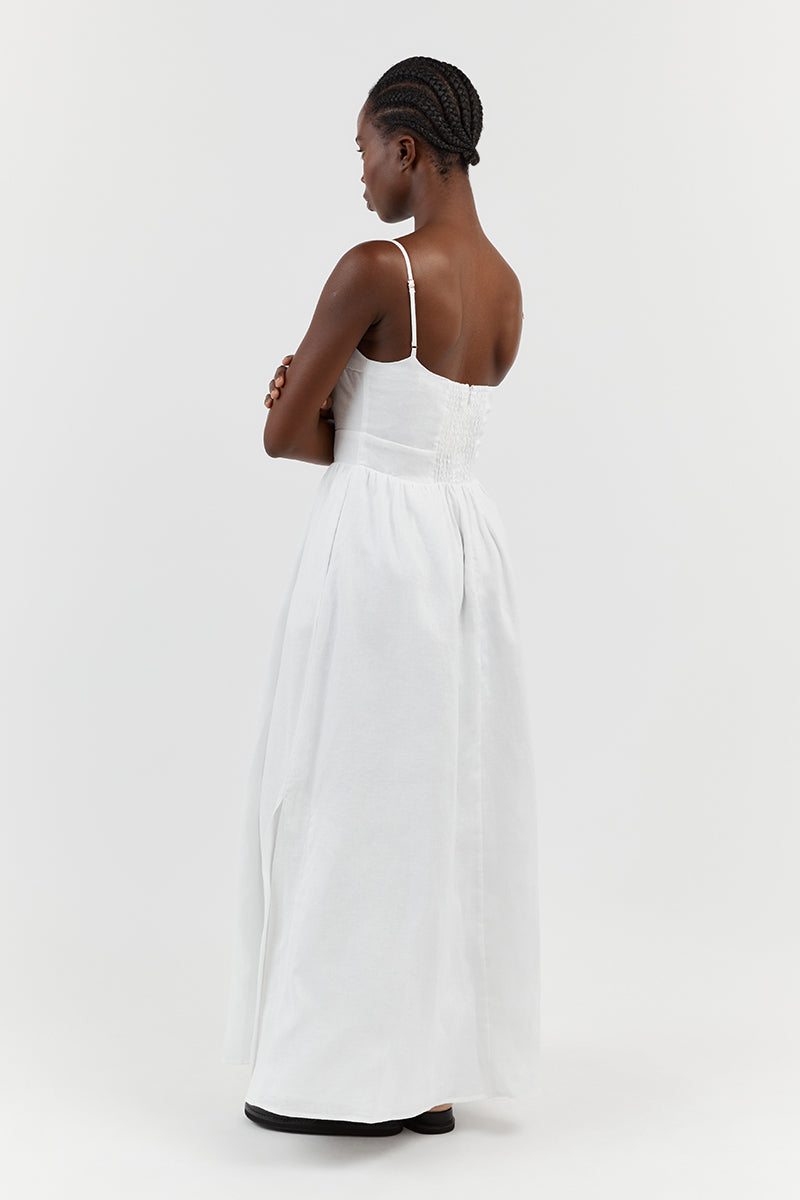 HARPER WHITE LINEN MIDI DRESS