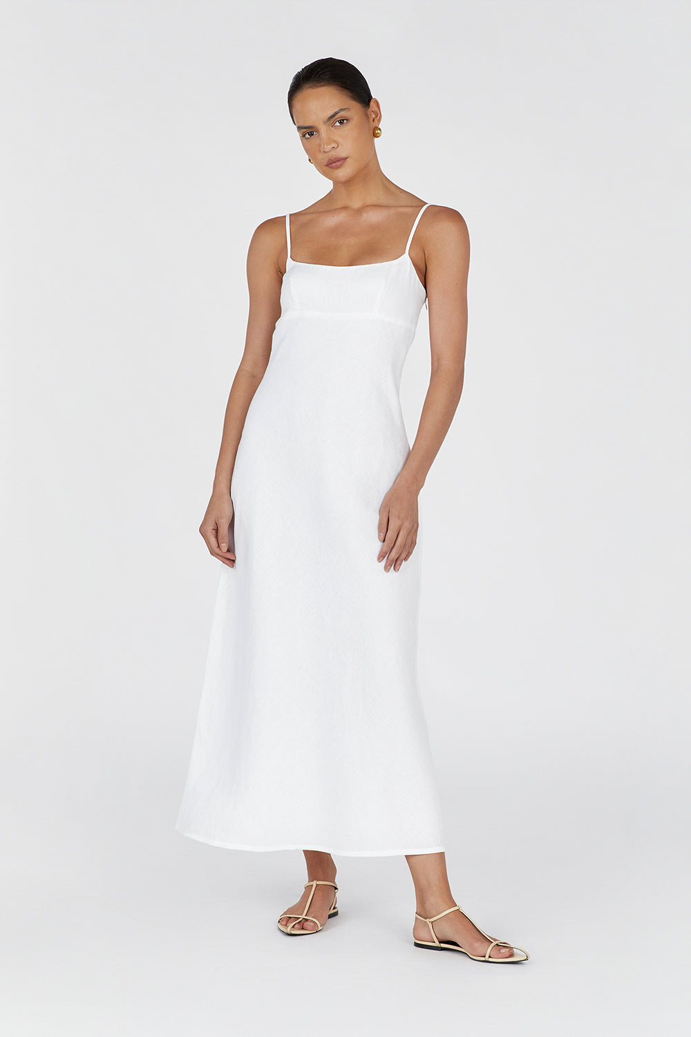 LUCIA WHITE LINEN MIDI DRESS