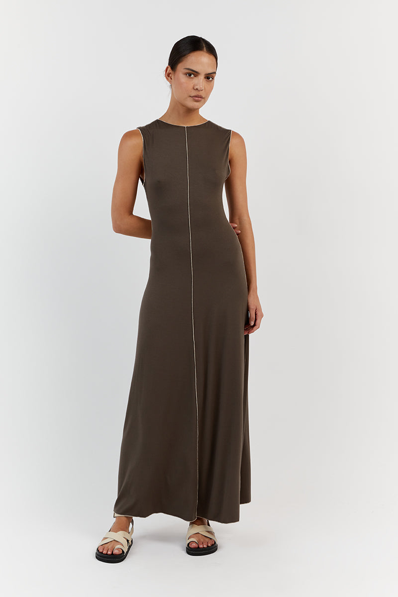 SOHO OLIVE SLEEVELESS MIDI DRESS