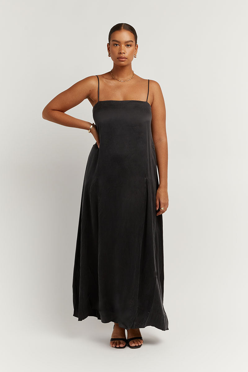 EVANS BLACK SILK SLIP MIDI DRESS