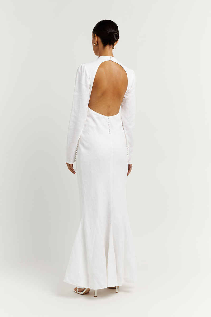 AISLE WHITE LINEN SLEEVE MIDI DRESS