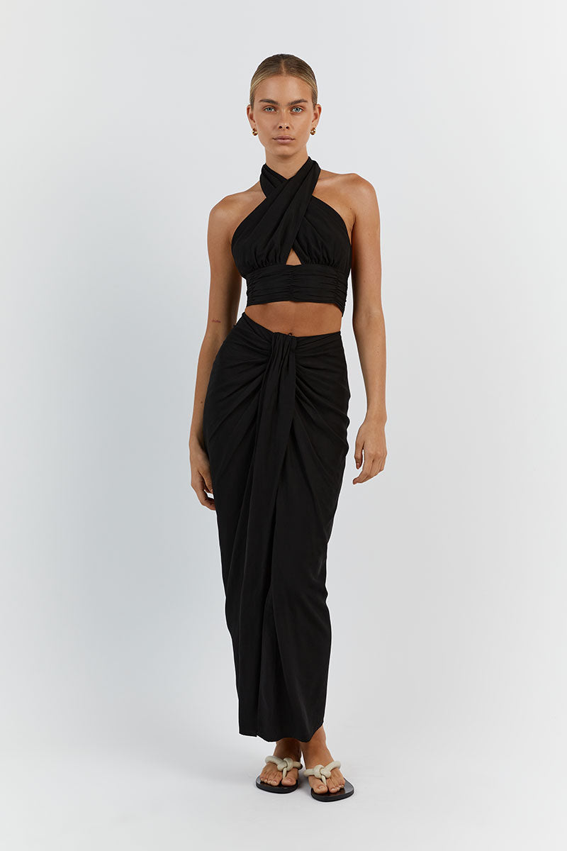 AMELIA BLACK WRAP CROP TOP