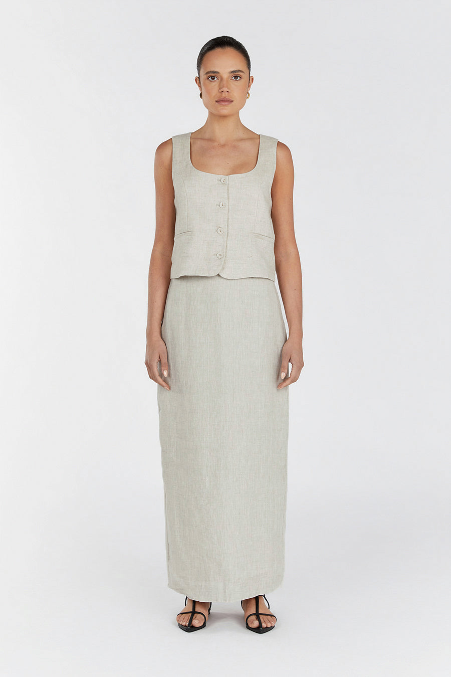 ROBERTS NATURAL LINEN MIDI SKIRT