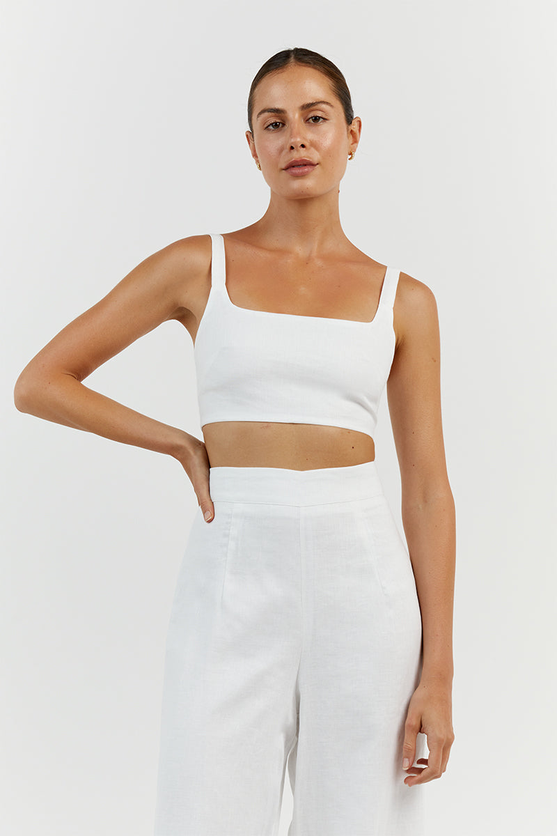PENNY WHITE LINEN CROP TOP