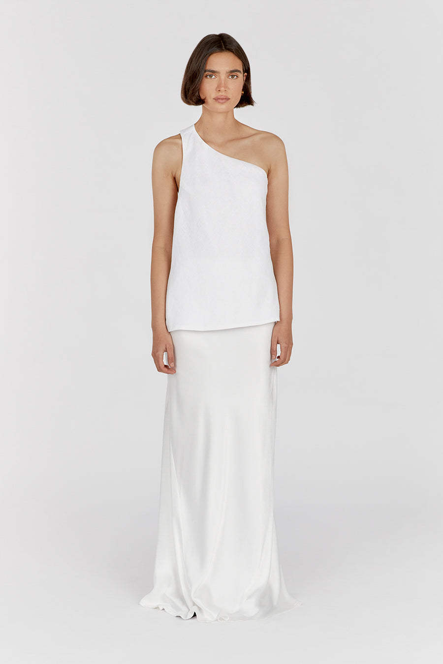 ADDISON WHITE LINEN ASYMMETRIC TOP