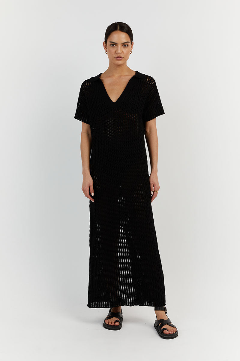 DENNY BLACK CROCHET MIDI DRESS
