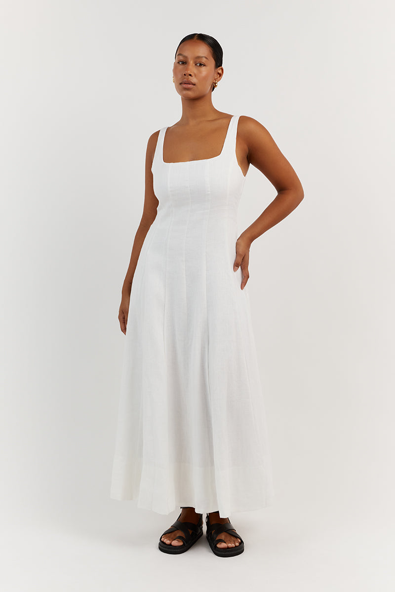 MILAHN WHITE LINEN MIDI DRESS