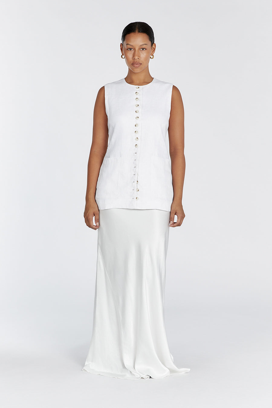TILLY WHITE LINEN LONGLINE VEST