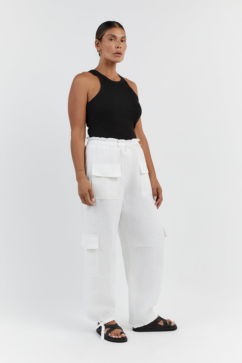 ISLA WHITE LINEN CARGO PANT