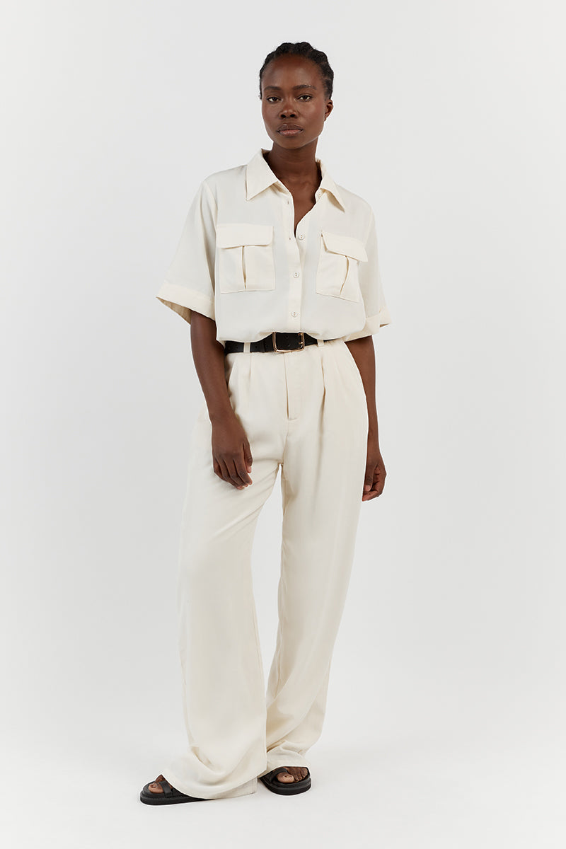AMELIA OFF WHITE LINEN BLEND PANT