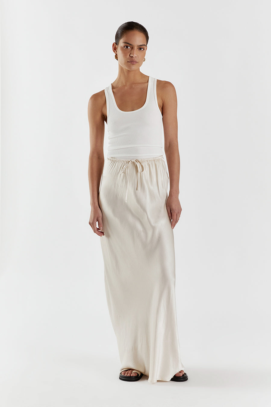 BLOOM PEARL SATIN MIDI SKIRT