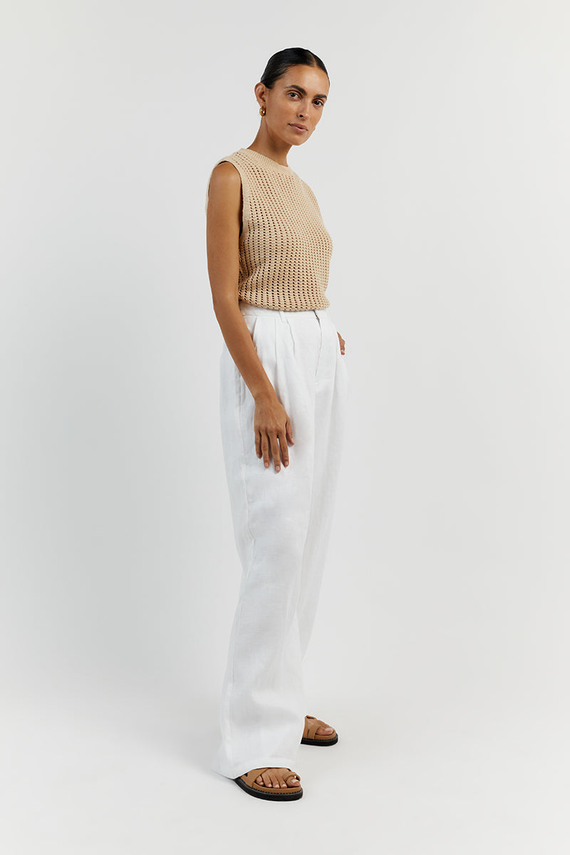 DENNY CROCHET WHEAT KNIT TOP