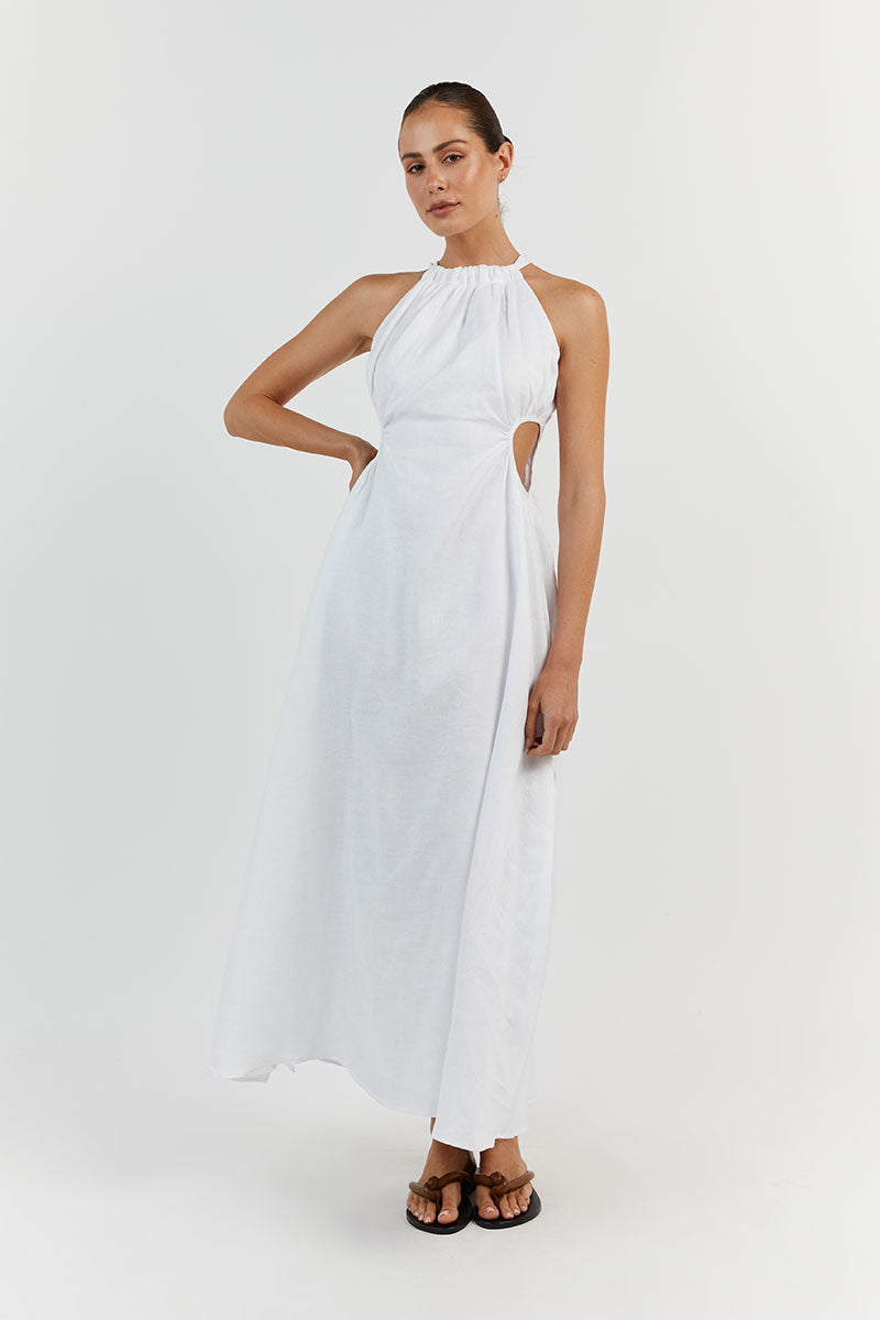 CAMILA WHITE LINEN MIDI DRESS