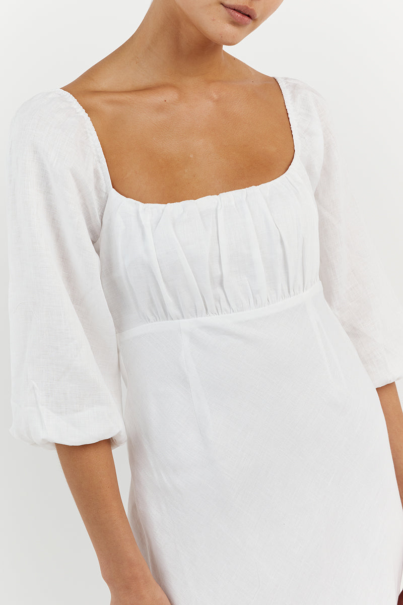 LILAH WHITE LINEN MIDI DRESS