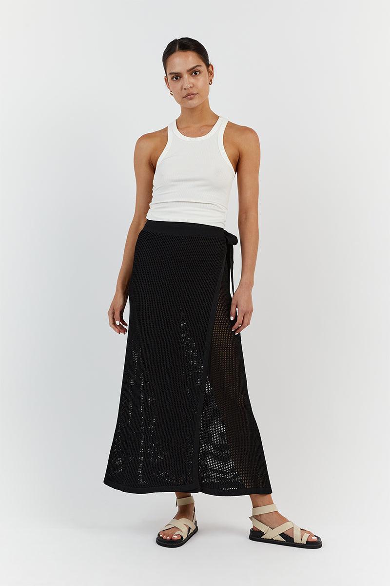 OPHELIA BLACK CROCHET WRAP SKIRT