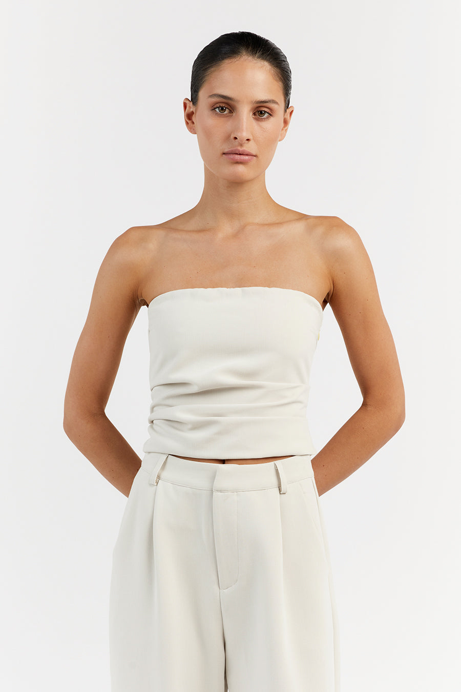 NILE BONE ROUCHED STRAPLESS TOP