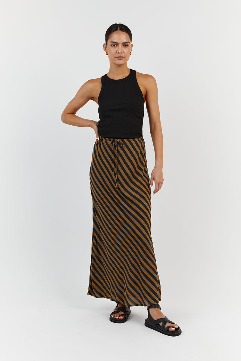 CLEMENCE MOSS STRIPE MIDI SKIRT