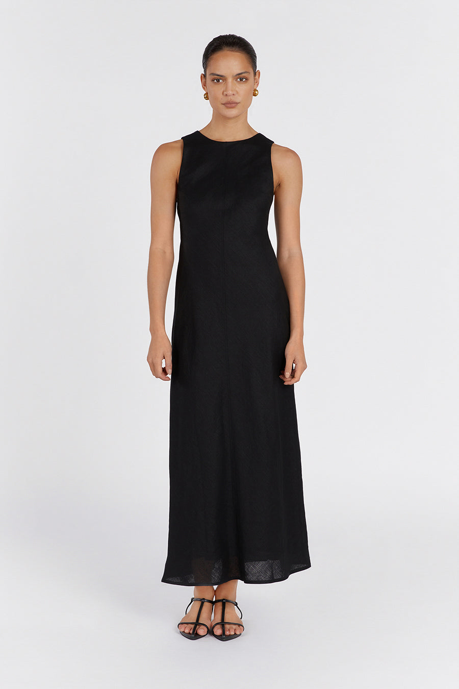 MERCURY BLACK LINEN MIDI DRESS