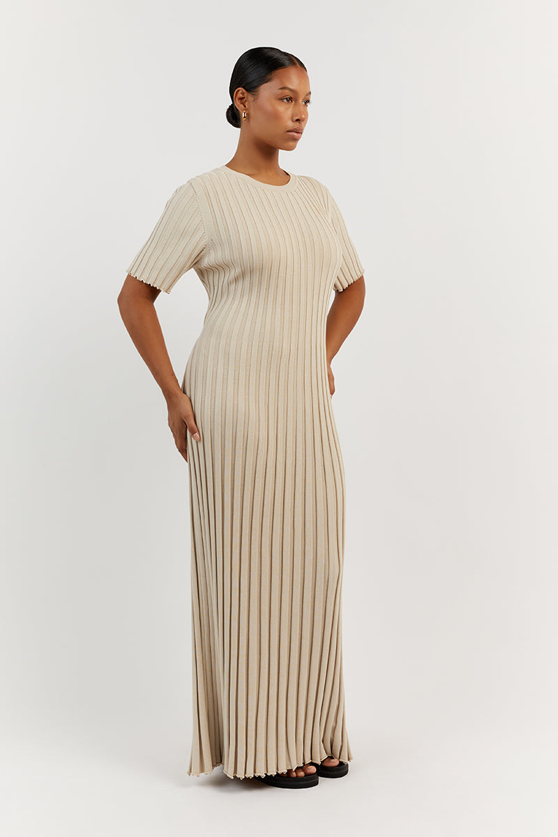 ADA STONE SHORT SLEEVE MIDI DRESS