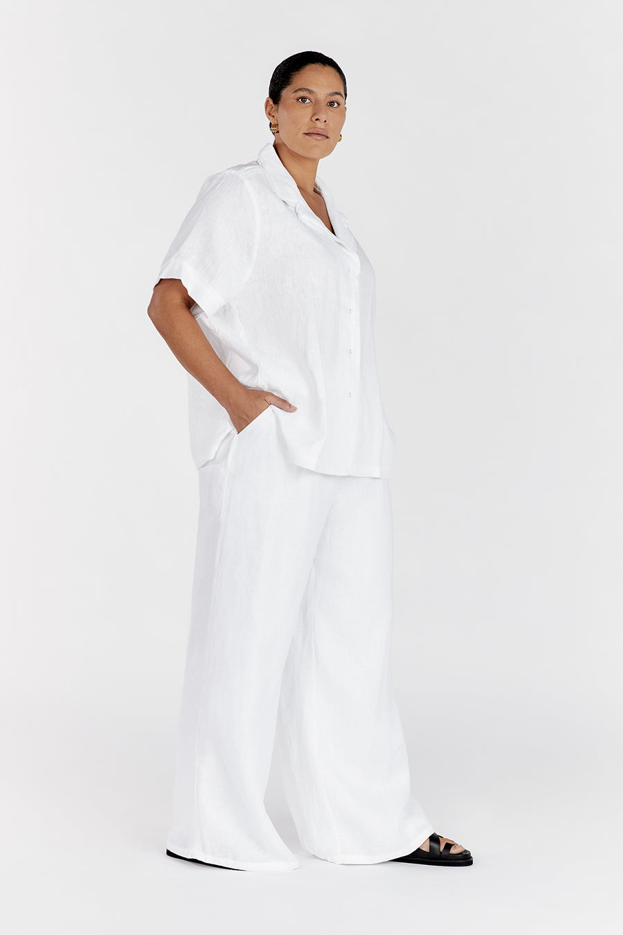 DULCE WHITE LINEN WIDE LEG PANT