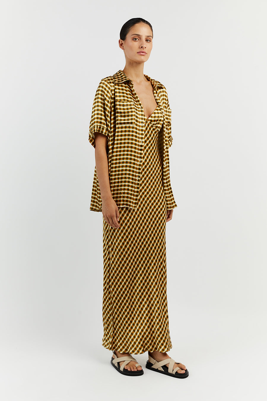 GALA LIME SATIN MIDI DRESS