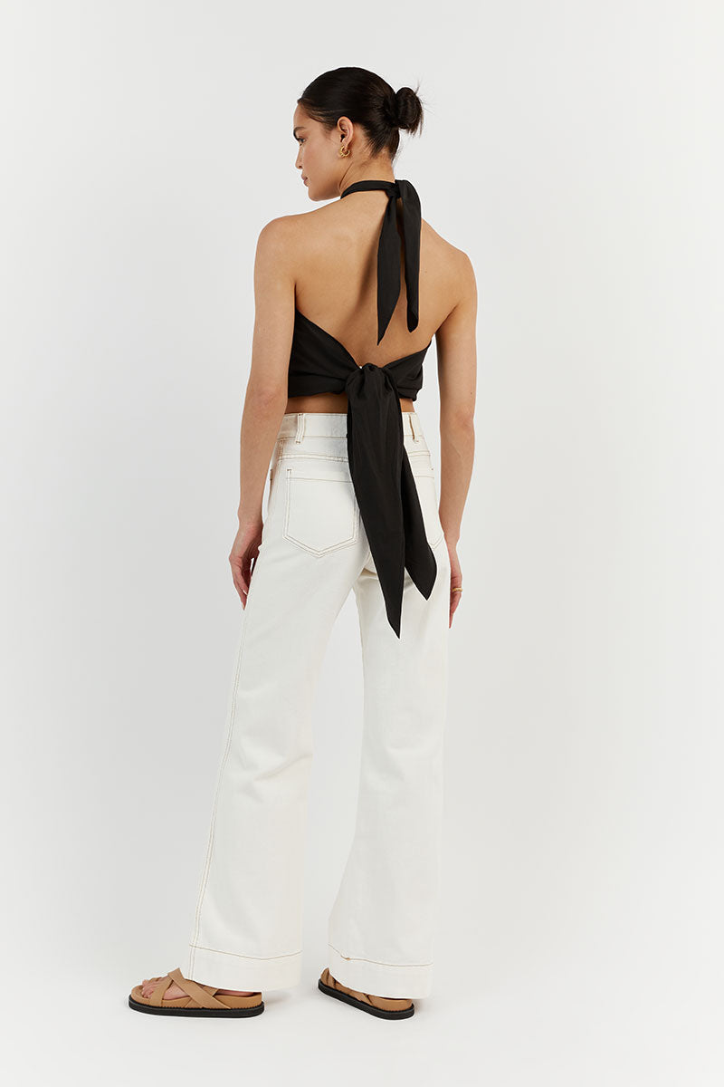 OLIVIA BLACK COTTON HALTER TOP