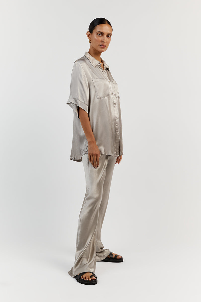 SIMONE PEWTER SATIN BIAS CUT PANT