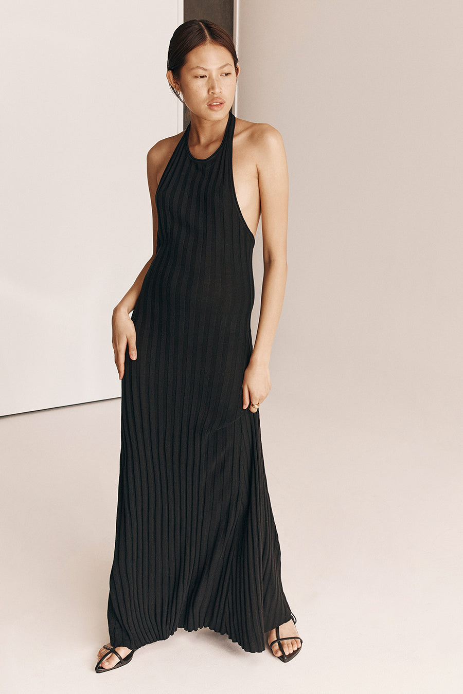 GOLDIE BLACK HALTER MAXI DRESS