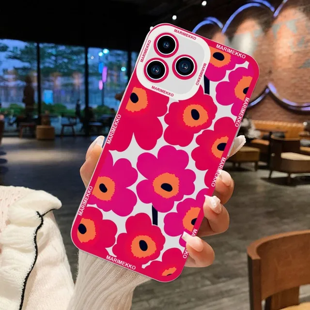 Marimekko-U-Unikko Flowers Phone Case For iPhone 11 12 Mini 13 14 15Pro Max Transparent Shell