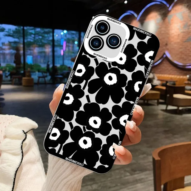 Marimekko-U-Unikko Flowers Phone Case For iPhone 11 12 Mini 13 14 15Pro Max Transparent Shell