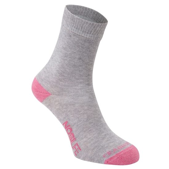 Women's Nosilife Travel Twin Pack Socks | Soft Grey Marl / English Rose Stripe
