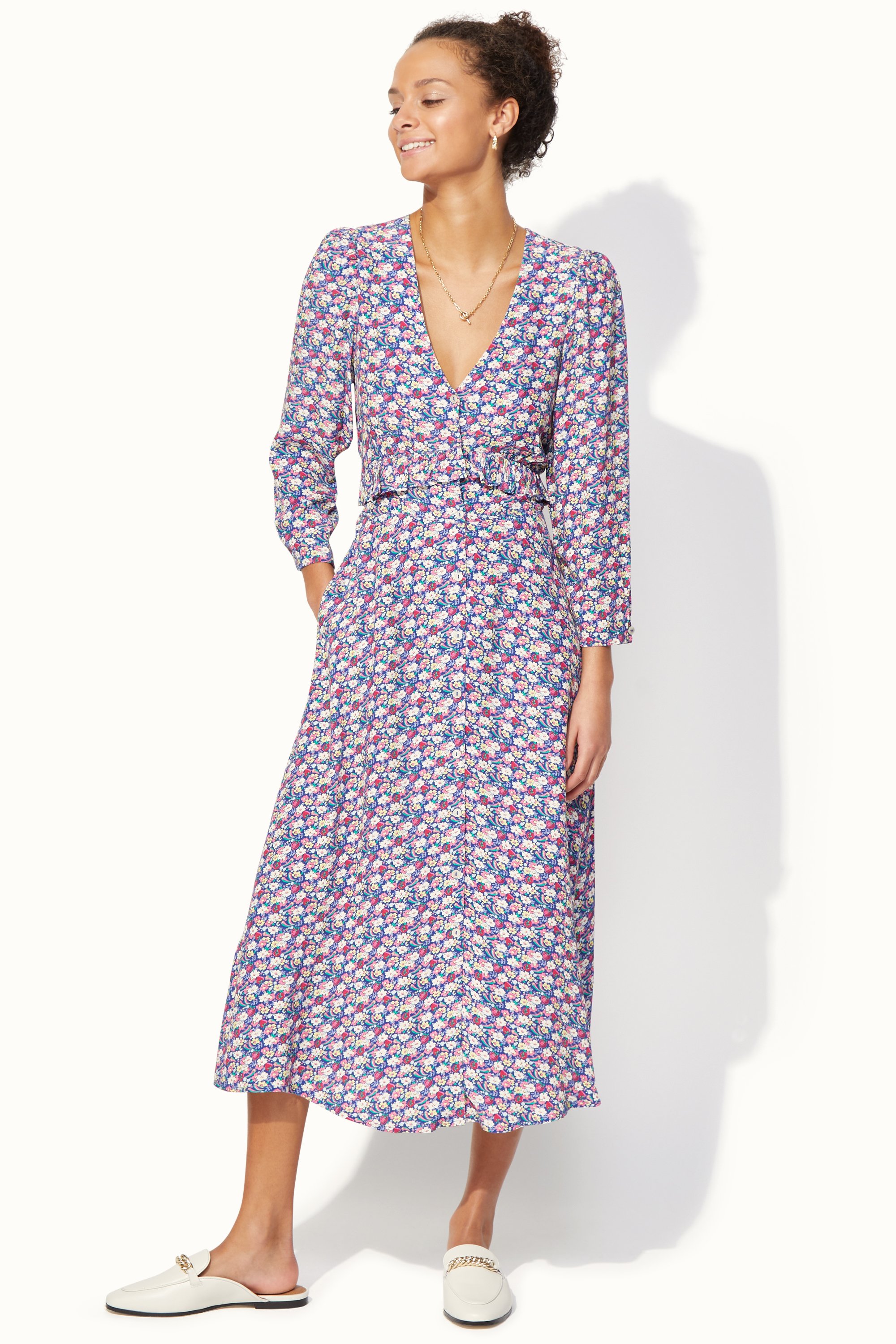 Self Care Ditsy Ruffle Tea Dress