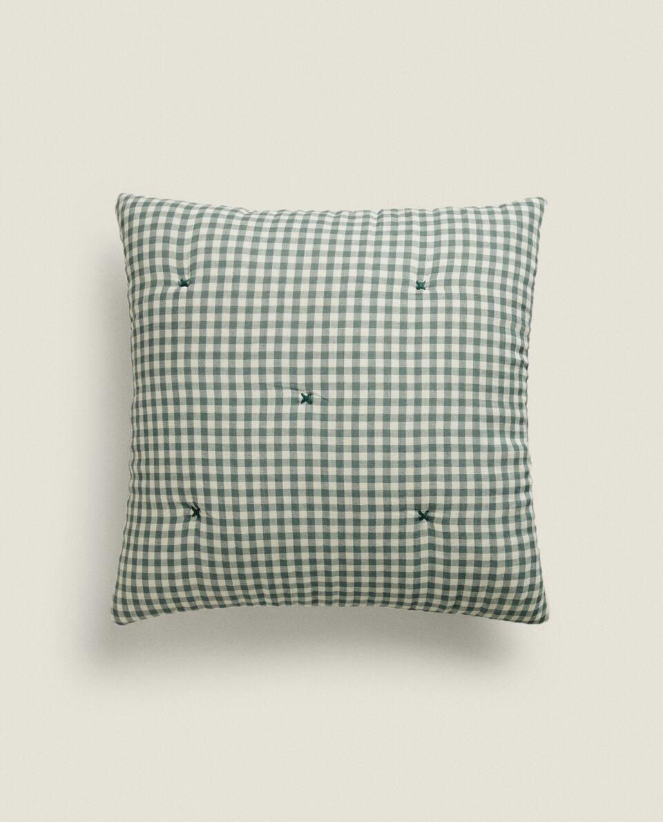 CHILDREN’S CHECK MUSLIN CUSHION COVER