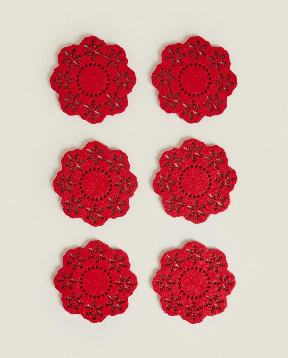 PACK OF FELT CHRISTMAS SNOWFLAKE COASTERS (PACK OF 6)