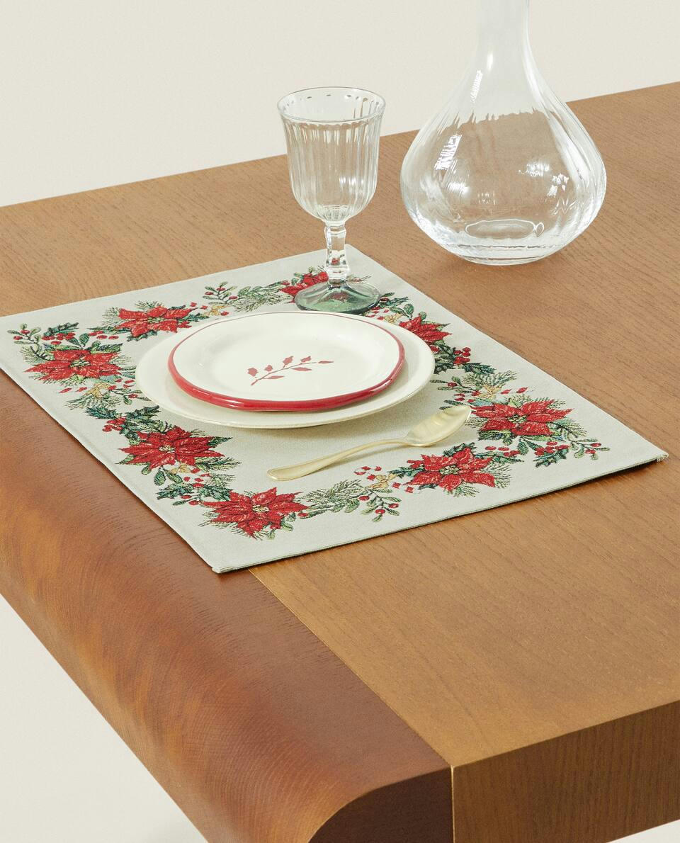 CHRISTMAS POINSETTIA JACQUARD  PLACEMAT