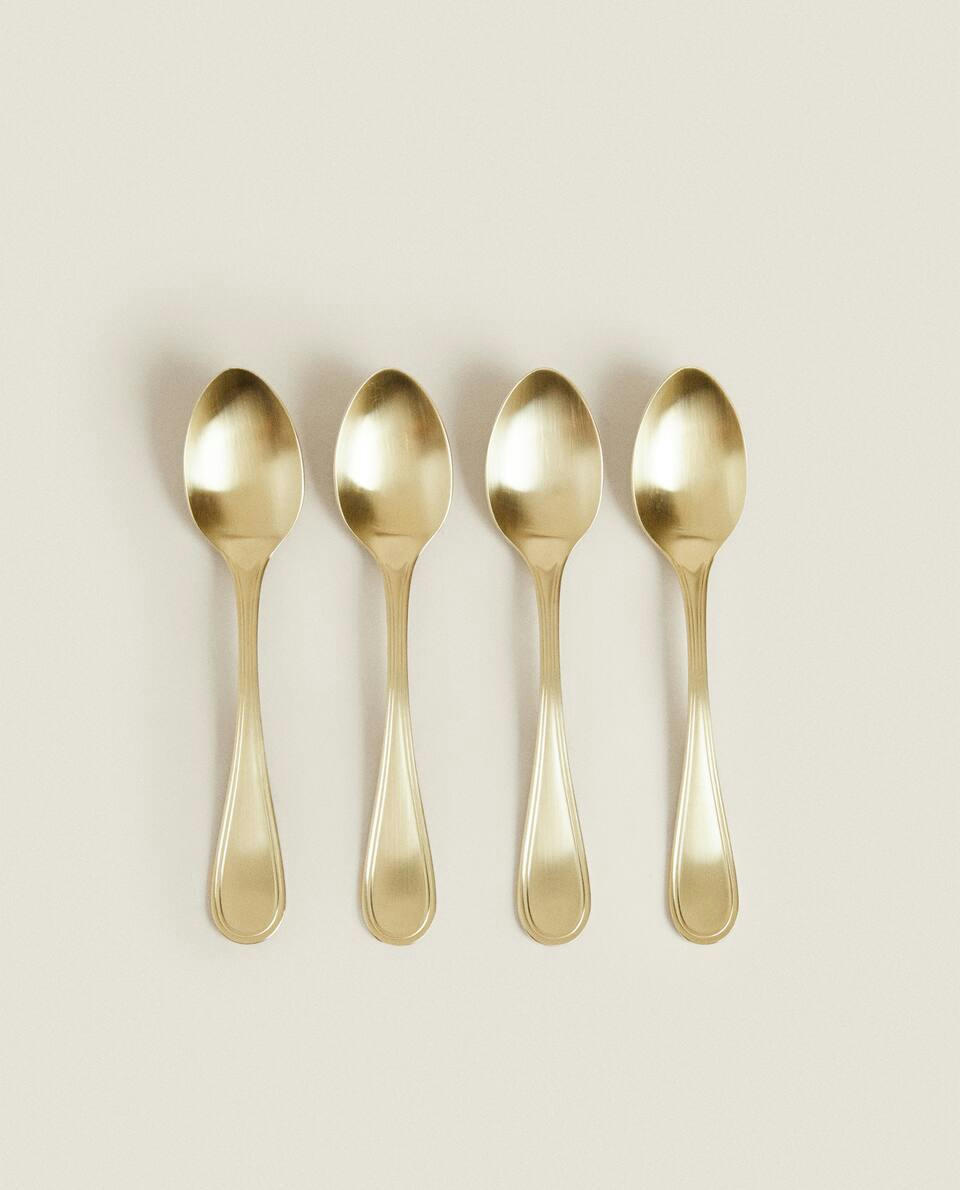BOX OF 4 SHINY STEEL DESSERT SPOONS