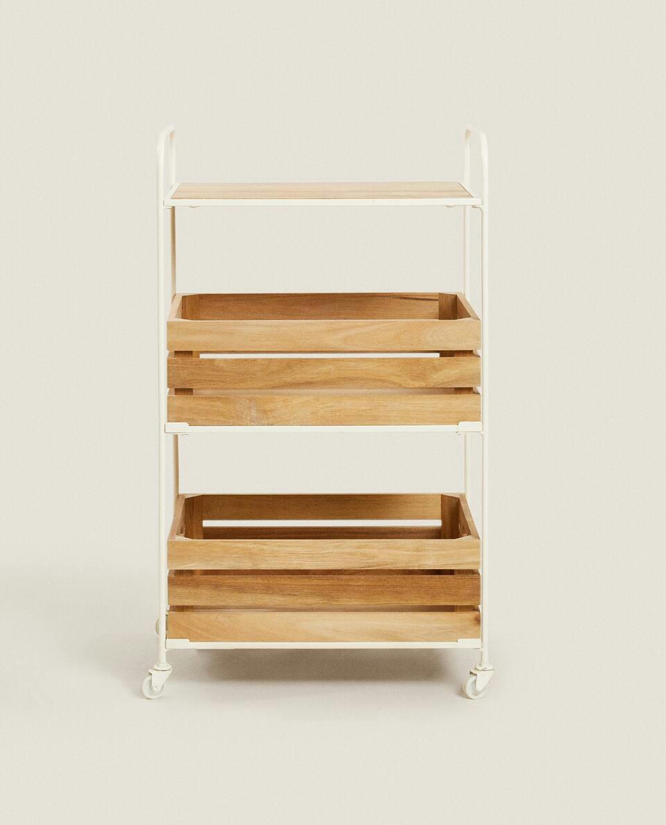 WOOD AND METAL STORAGE CART