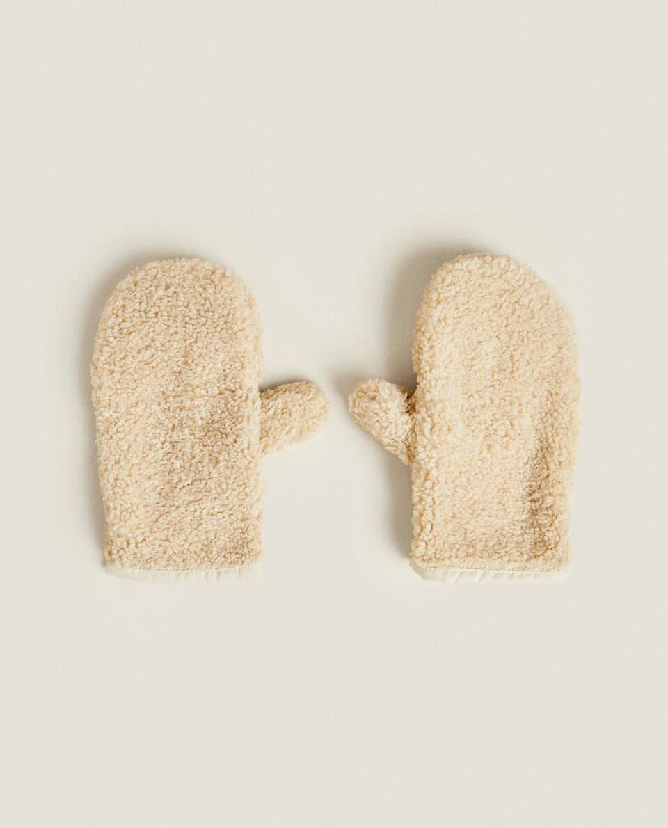 FAUX SHEARLING MITTENS